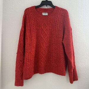 Old Navy Cable Knit Pullover Sweater Womens XL Red Marl Fisherman Cozy Christmas